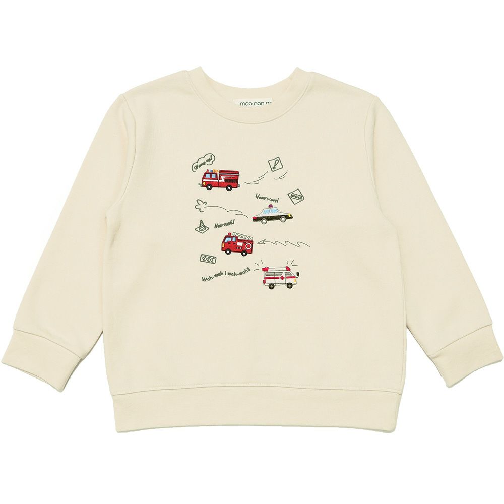 ベビー服 男の子 はたらく車ワッペン裏毛トレーナー アイボリー(12) 正面