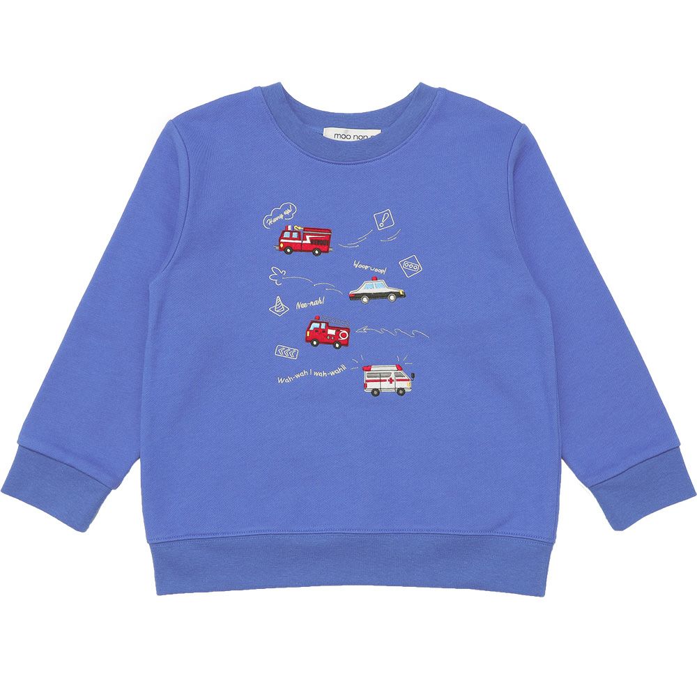 ベビー服 男の子 はたらく車ワッペン裏毛トレーナー ブルー(61) 正面