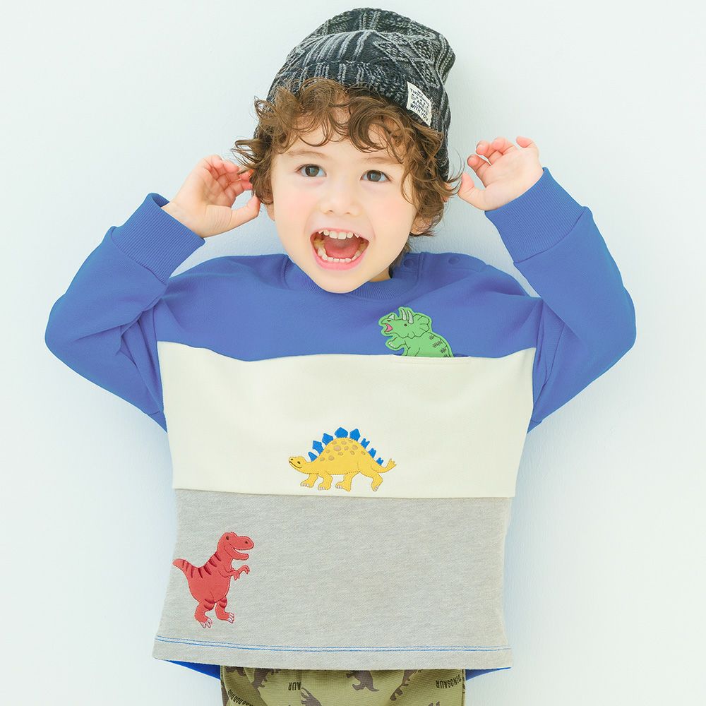 ベビー服 男の子 恐竜ワッペン ポケットつき 裏毛トレーナー