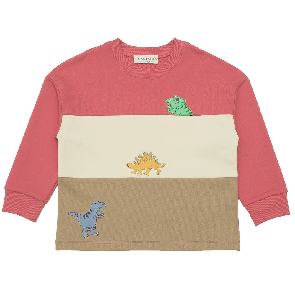 ベビー服 男の子 恐竜ワッペン ポケットつき 裏毛トレーナー オレンジ(07) 正面