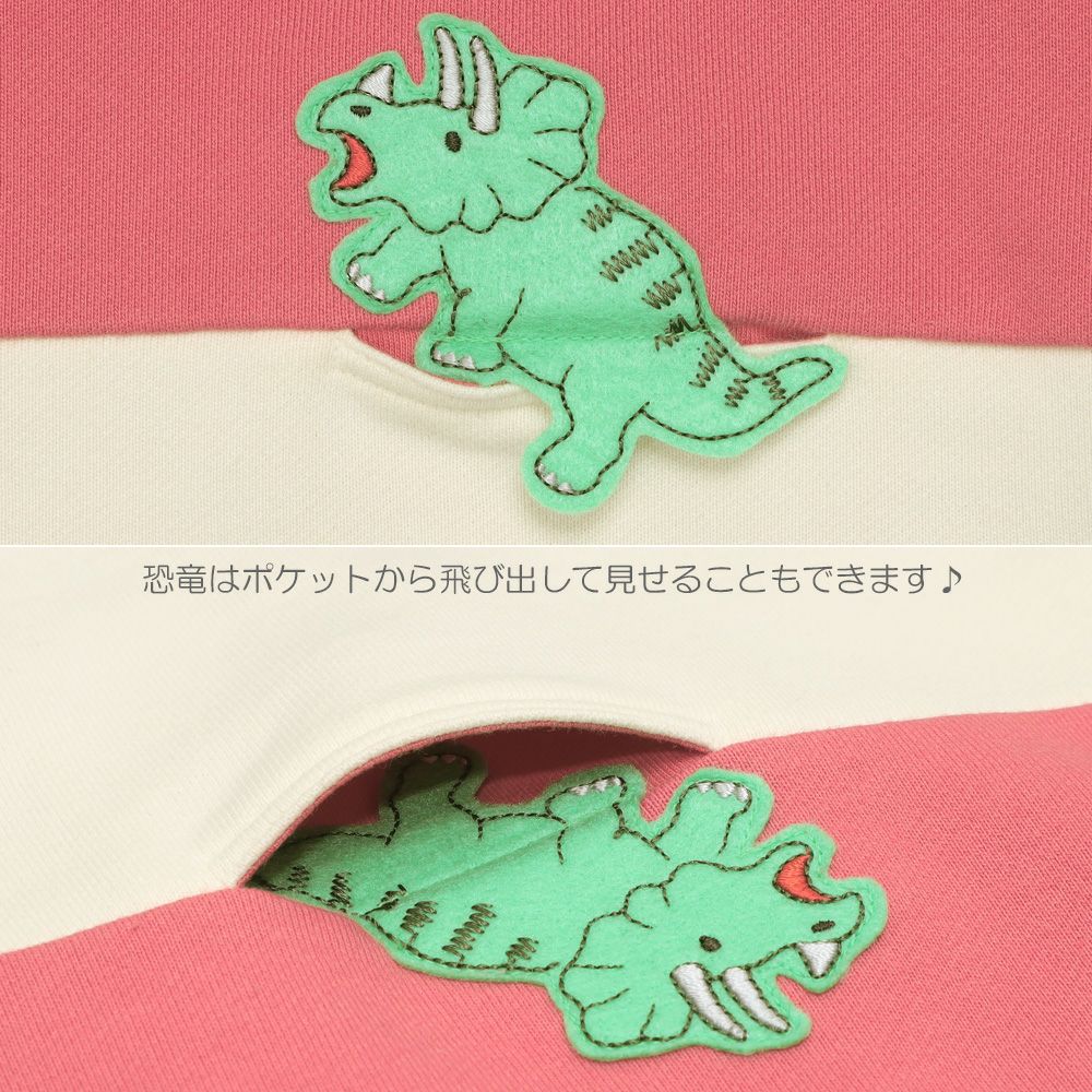 ベビー服 男の子 恐竜ワッペン ポケットつき 裏毛トレーナー オレンジ(07) デザインポイント2