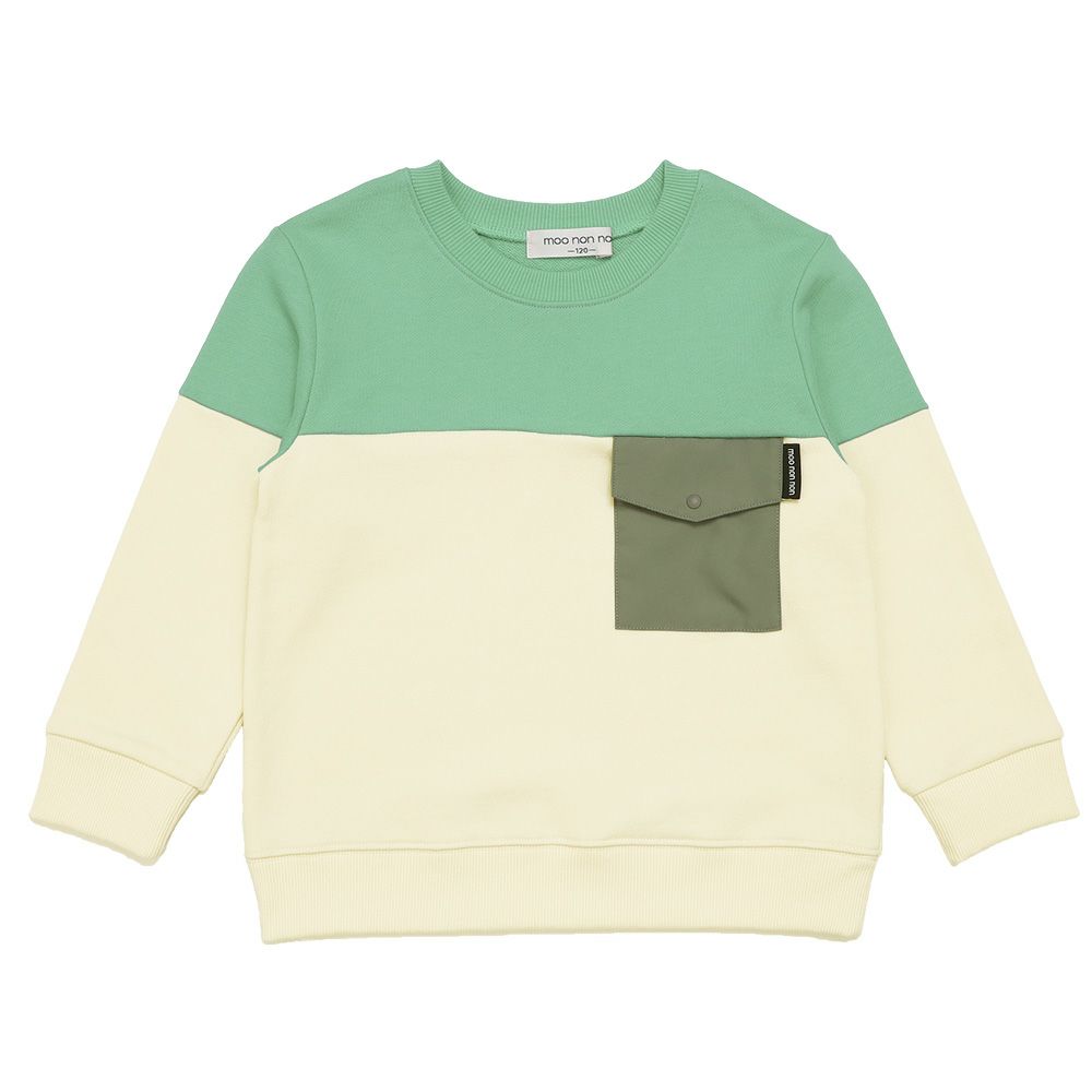 子供服 男の子 子ども服 こども服 キッズ ジュニア バイカラー 切り替え ポケットつき 裏毛 グリーン(08) 正面