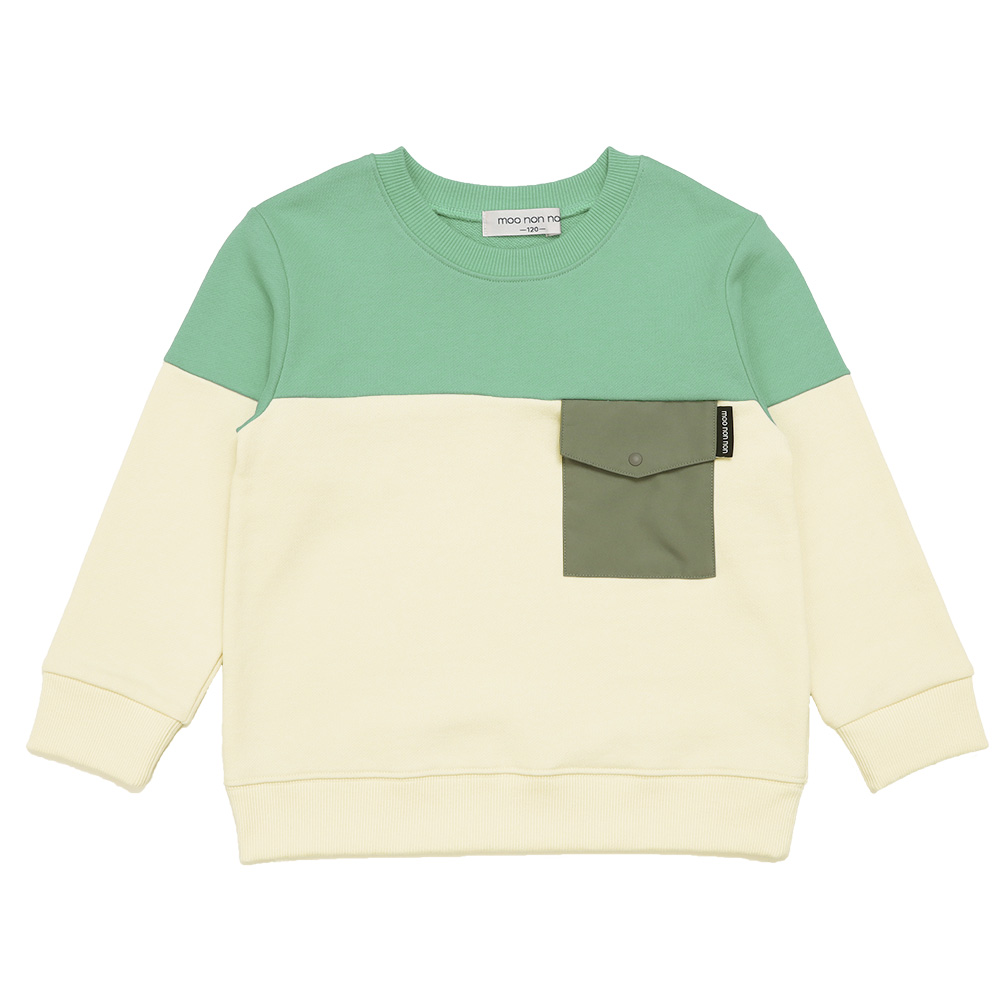 子供服 男の子 子ども服 こども服 キッズ ジュニア バイカラー 切り替え ポケットつき 裏毛 グリーン(08) 正面
