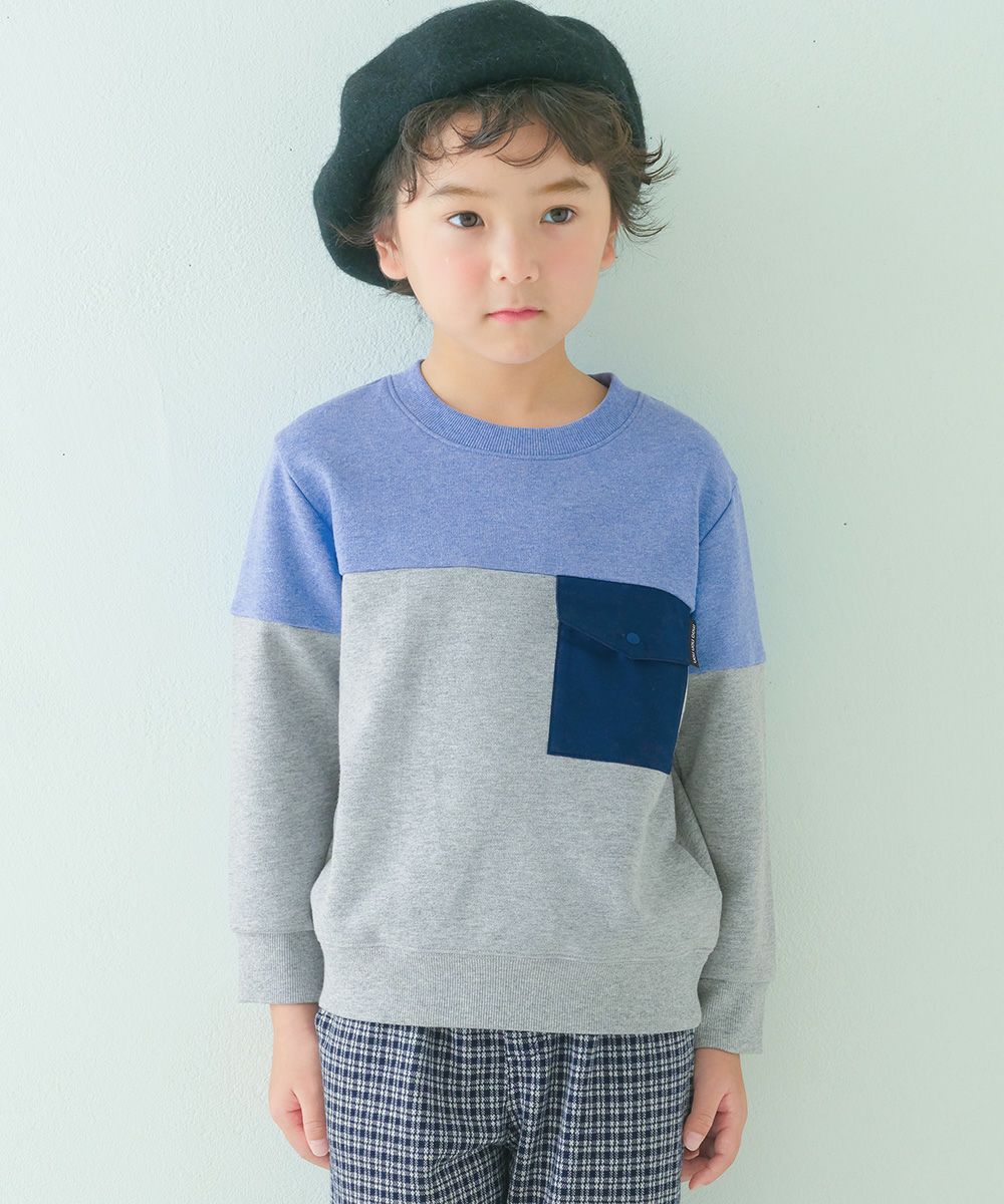 子供服 男の子 子ども服 こども服 キッズ ジュニア バイカラー 切り替え ポケットつき 裏毛 ブルー(61) モデル画像アップ