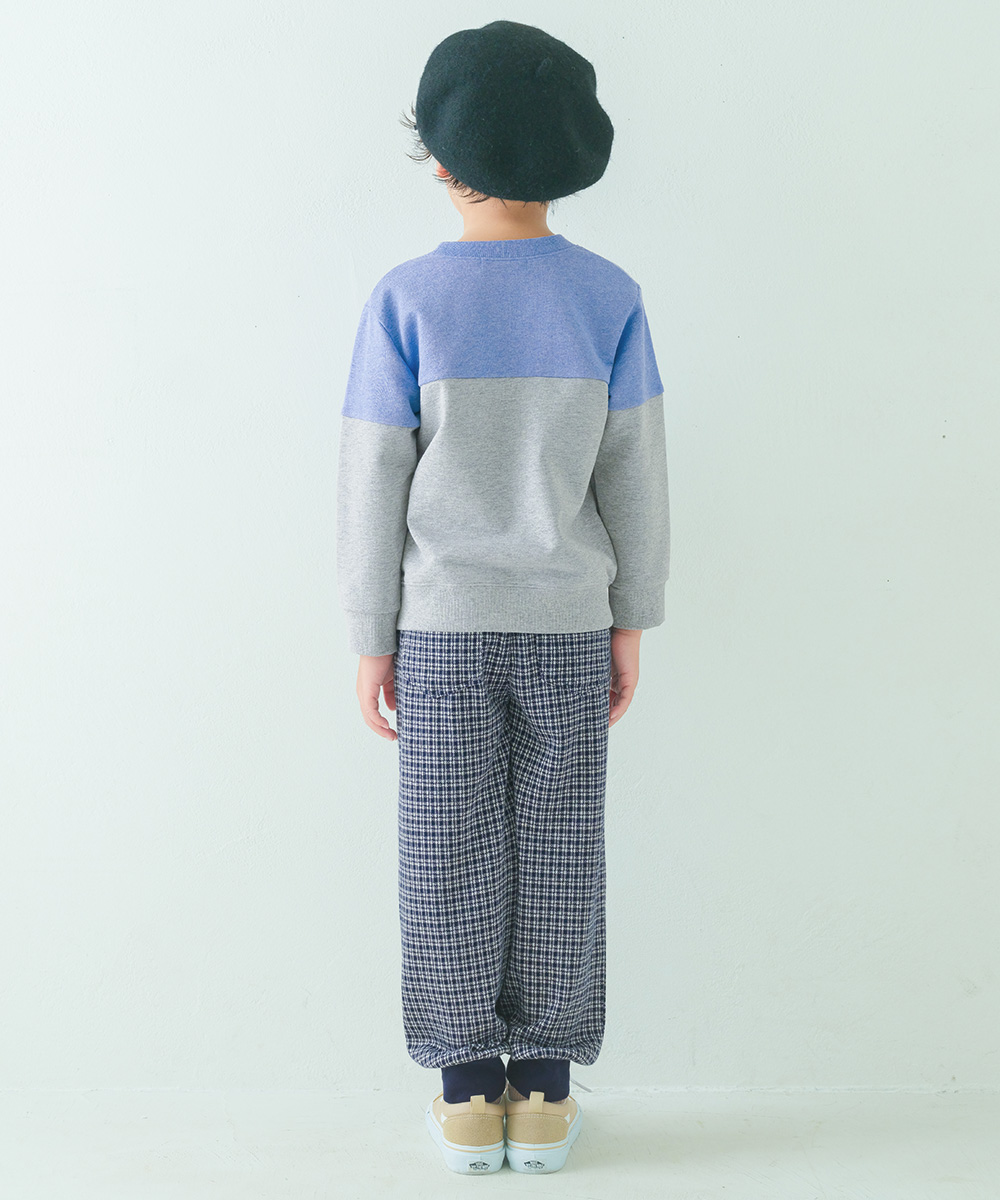 子供服 男の子 子ども服 こども服 キッズ ジュニア バイカラー 切り替え ポケットつき 裏毛 ブルー(61) モデル画像2