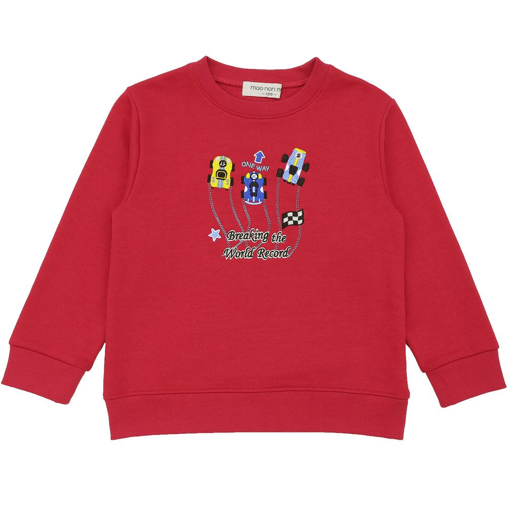 ベビー服 男の子 レーシングカー刺繍 裏毛トレーナー レッド(03) 正面