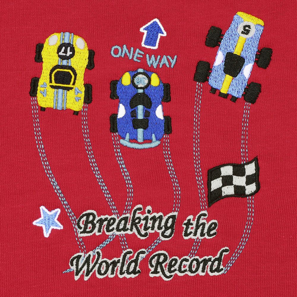 ベビー服 男の子 レーシングカー刺繍 裏毛トレーナー レッド(03) デザインポイント1