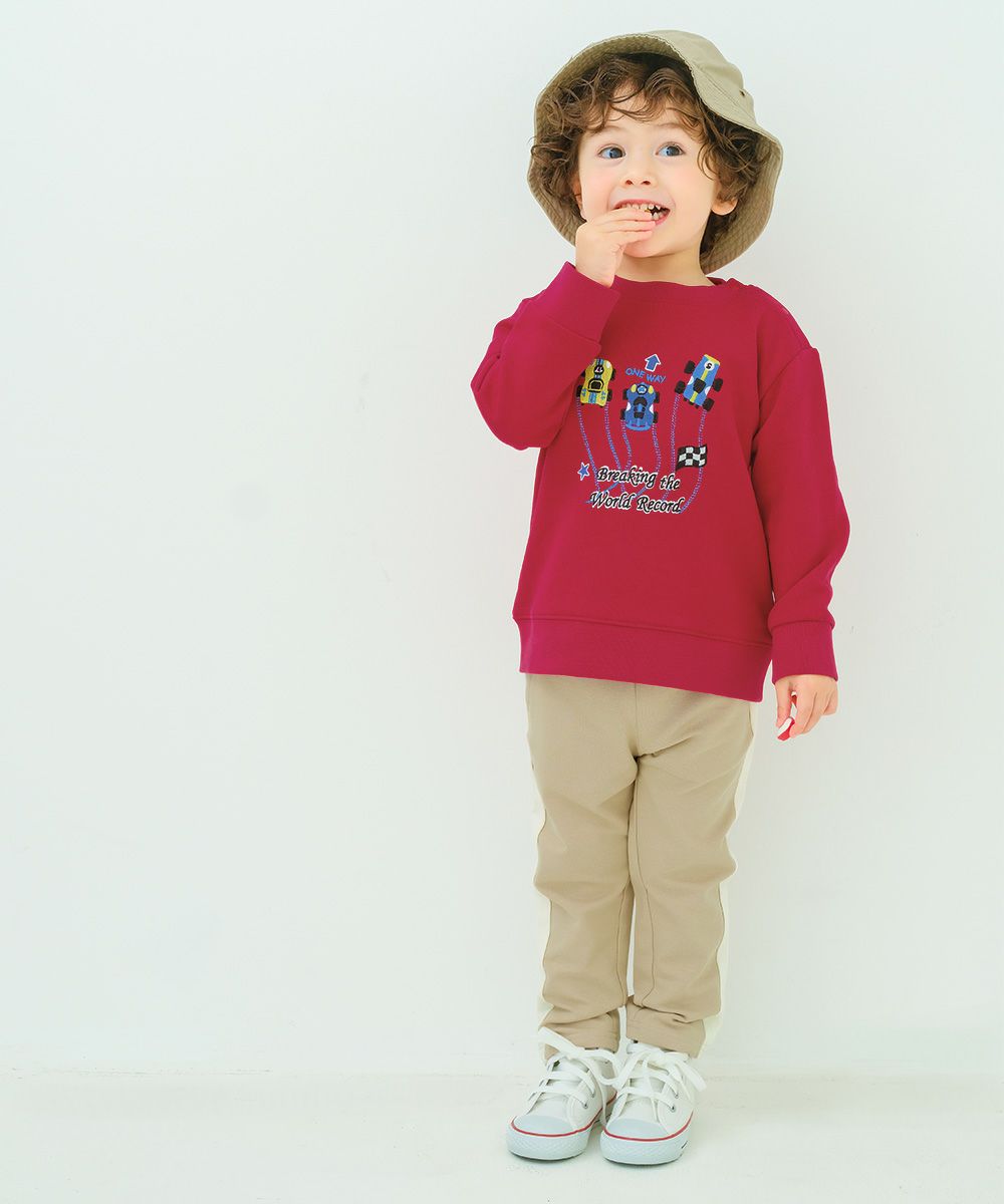 ベビー服 男の子 レーシングカー刺繍 裏毛トレーナー レッド(03) モデル画像2