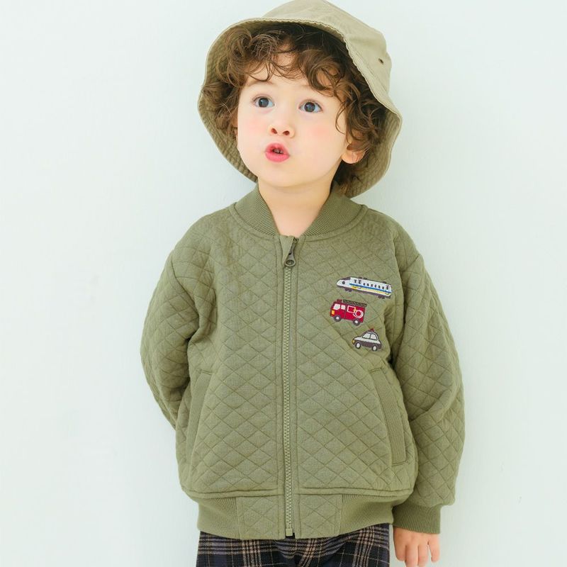 ベビー服 男の子 はたらく車ワッペン キルトニットジャケット