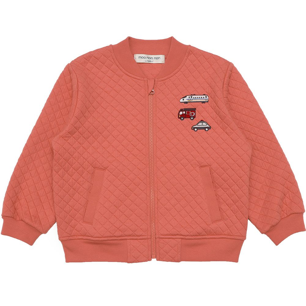 ベビー服 男の子 はたらく車ワッペン キルトニットジャケット オレンジ(07) 正面
