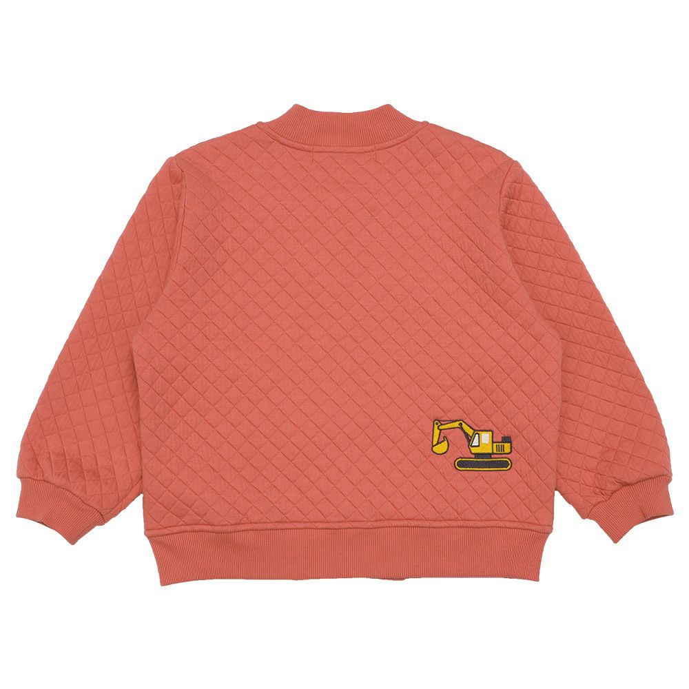 ベビー服 男の子 はたらく車ワッペン キルトニットジャケット オレンジ(07) 背面