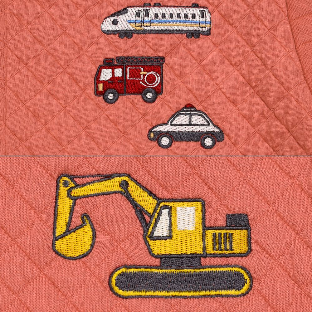 ベビー服 男の子 はたらく車ワッペン キルトニットジャケット オレンジ(07) デザインポイント1