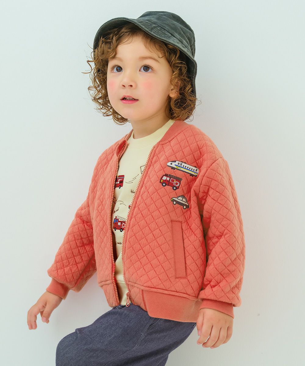 ベビー服 男の子 はたらく車ワッペン キルトニットジャケット オレンジ(07) モデル画像1