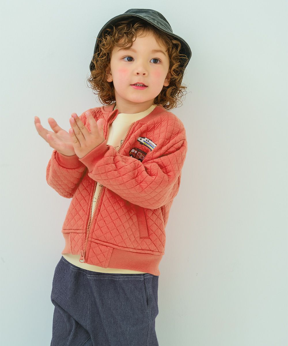 ベビー服 男の子 はたらく車ワッペン キルトニットジャケット オレンジ(07) モデル画像2
