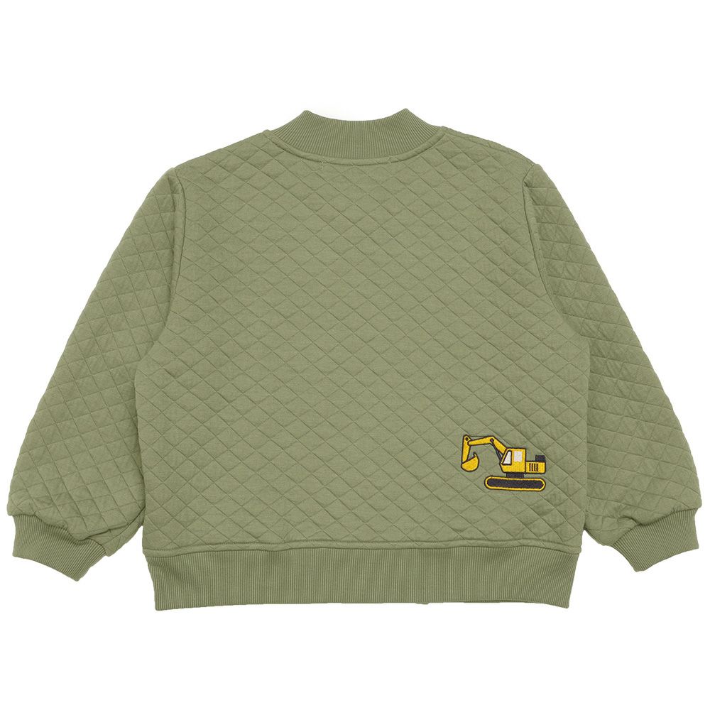 ベビー服 男の子 はたらく車ワッペン キルトニットジャケット カーキ(82) 背面