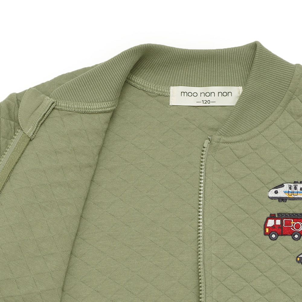 ベビー服 男の子 はたらく車ワッペン キルトニットジャケット カーキ(82) デザインポイント2