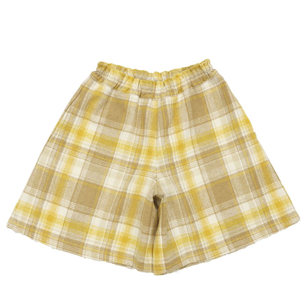 子供服 女の子 チェック柄 裏地付き 厚手 キュロットパンツ イエロー(04) 正面