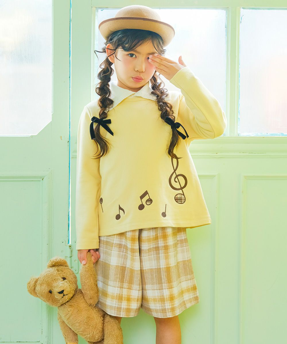 子供服 女の子 チェック柄 裏地付き 厚手 キュロットパンツ イエロー(04) モデル画像1
