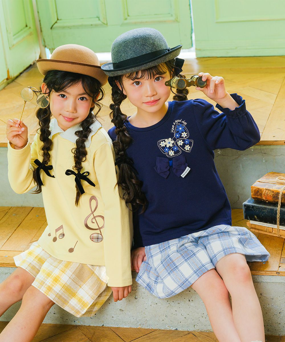 子供服 女の子 チェック柄 裏地付き 厚手 キュロットパンツ イエロー(04) モデル画像4