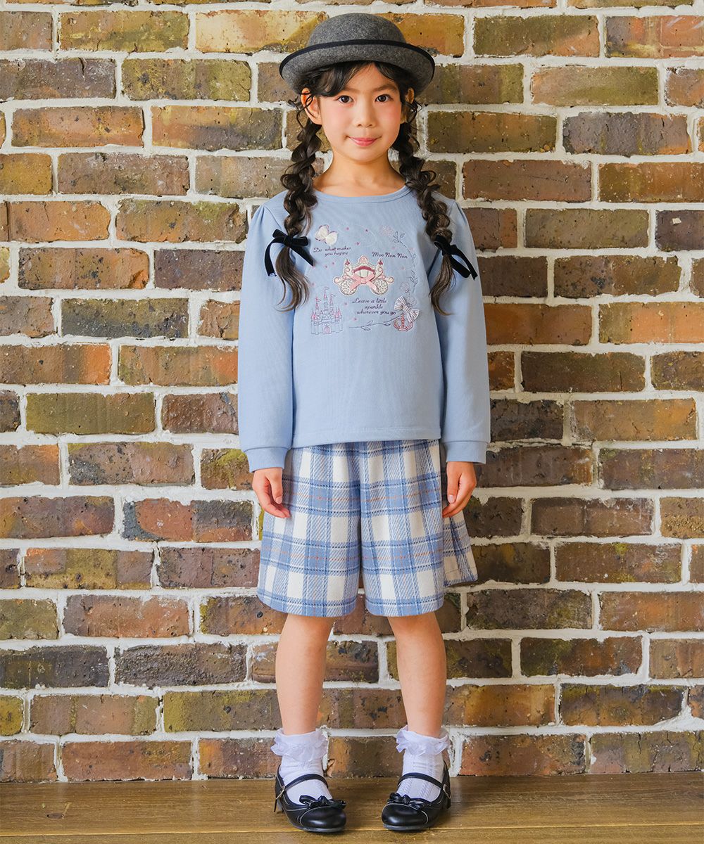 子供服 女の子 チェック柄 裏地付き 厚手 キュロットパンツ ブルー(61) モデル画像3