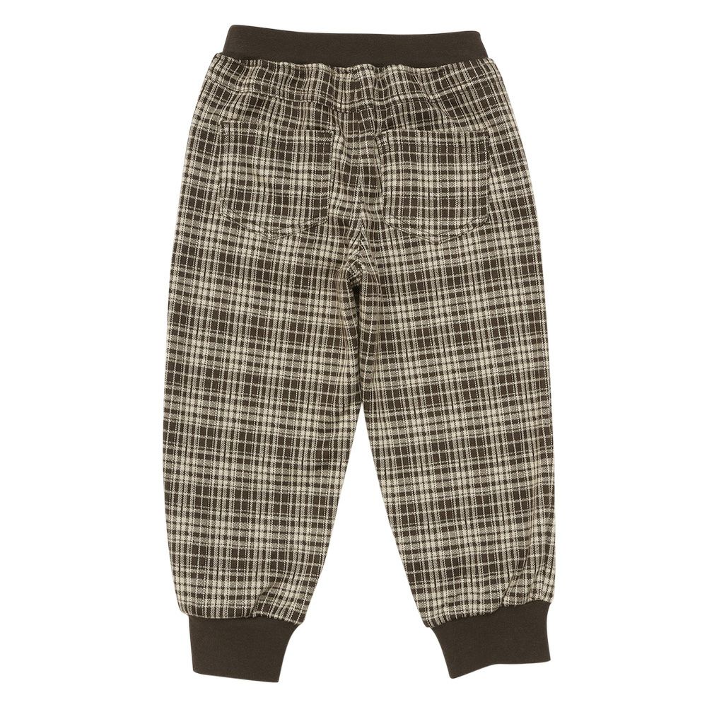 ベビー服 男の子 子ども服 こども キッズ ジャガードニット ストレッチ チェック柄 フルレングス ジョガーパンツ ブラウン(05) 背面