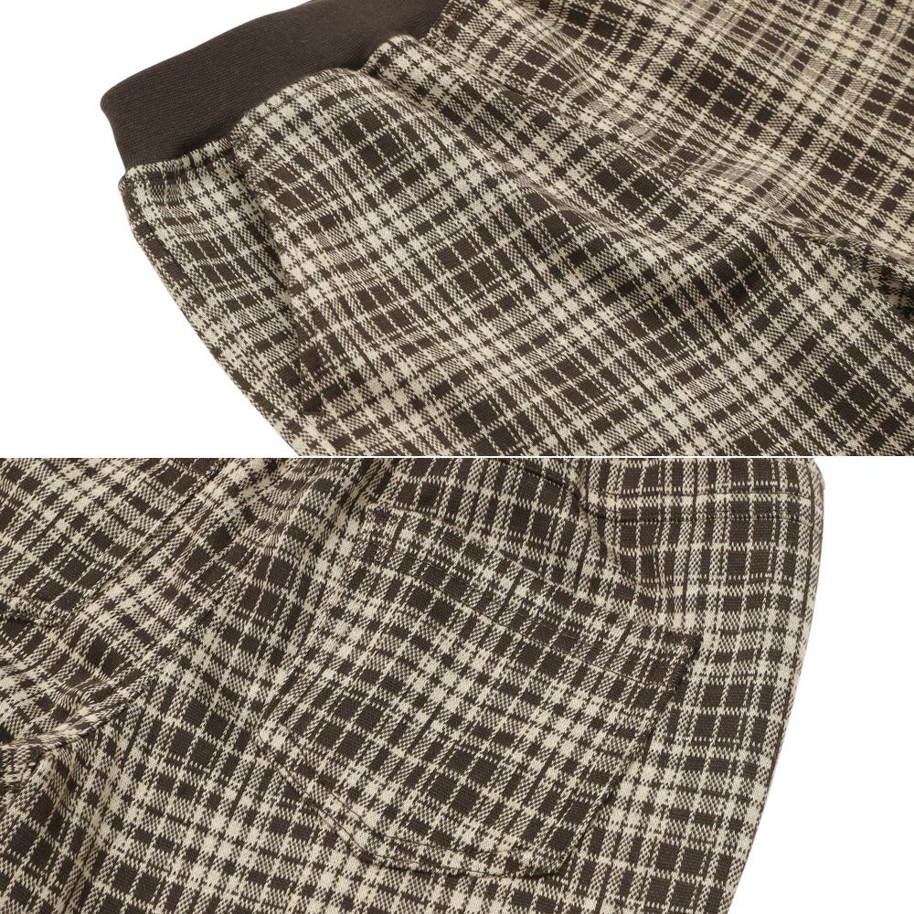 ベビー服 男の子 子ども服 こども キッズ ジャガードニット ストレッチ チェック柄 フルレングス ジョガーパンツ ブラウン(05) デザインポイント1