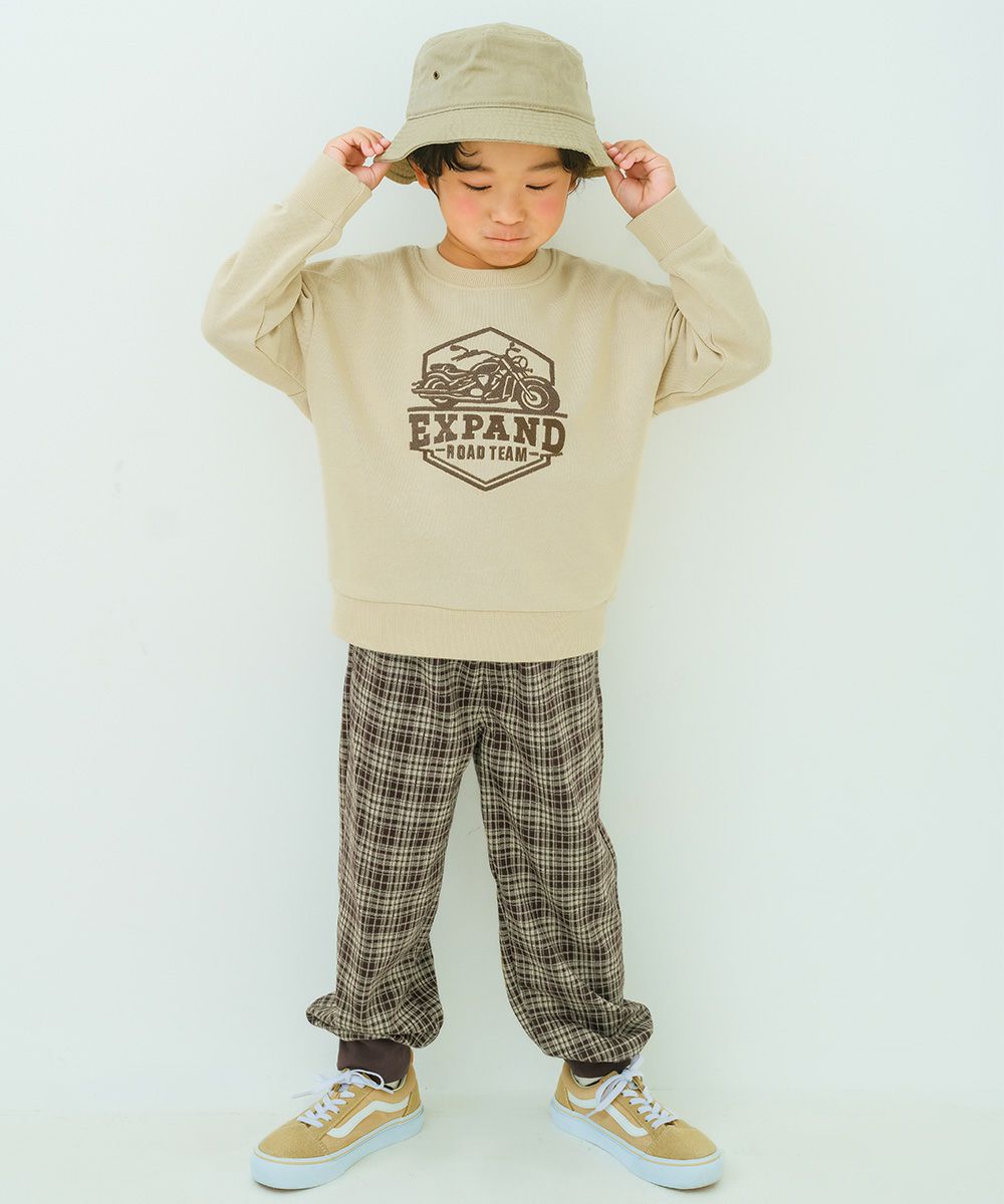 ベビー服 男の子 子ども服 こども キッズ ジャガードニット ストレッチ チェック柄 フルレングス ジョガーパンツ ブラウン(05) モデル画像アップ