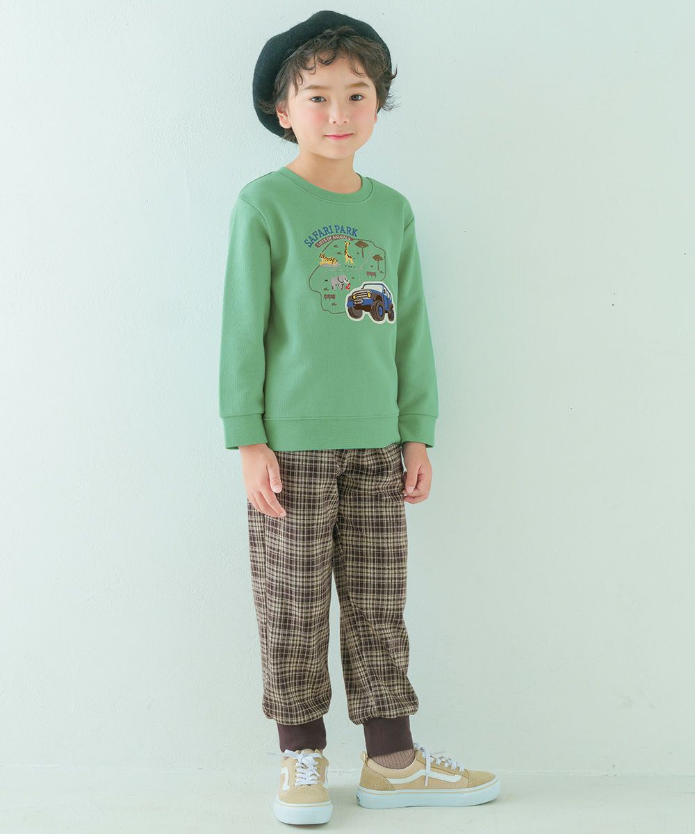 ベビー服 男の子 子ども服 こども キッズ ジャガードニット ストレッチ チェック柄 フルレングス ジョガーパンツ ブラウン(05) モデル画像全身