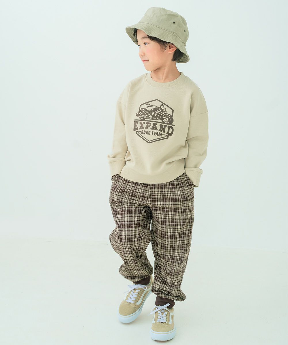 ベビー服 男の子 子ども服 こども キッズ ジャガードニット ストレッチ チェック柄 フルレングス ジョガーパンツ ブラウン(05) モデル画像1