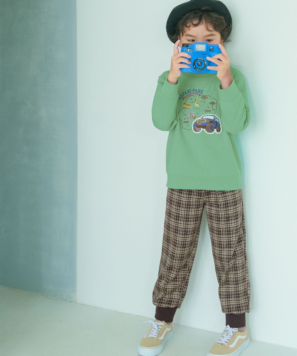 ベビー服 男の子 子ども服 こども キッズ ジャガードニット ストレッチ チェック柄 フルレングス ジョガーパンツ ブラウン(05) モデル画像2