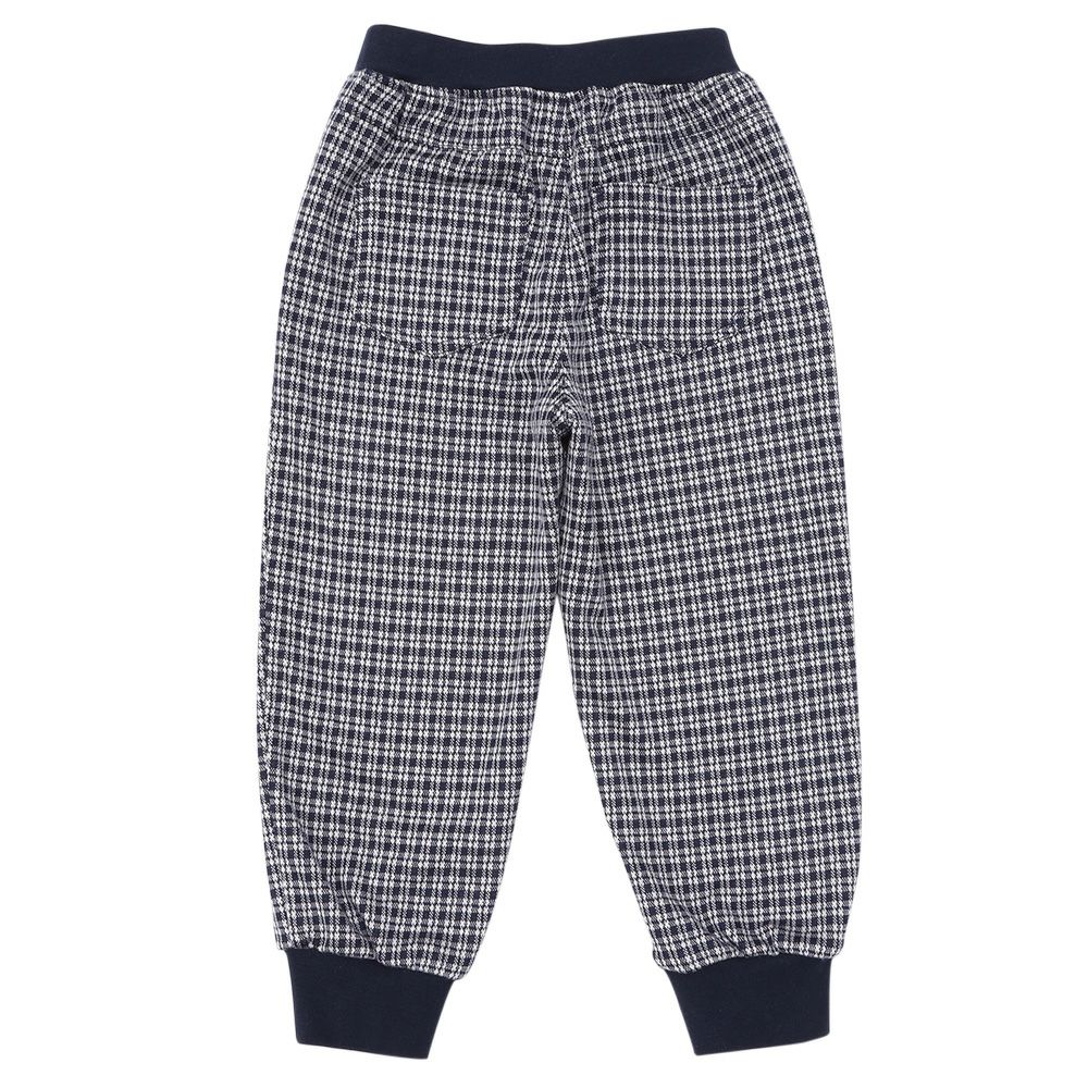 ベビー服 男の子 子ども服 こども キッズ ジャガードニット ストレッチ チェック柄 フルレングス ジョガーパンツ ネイビー(06) 背面