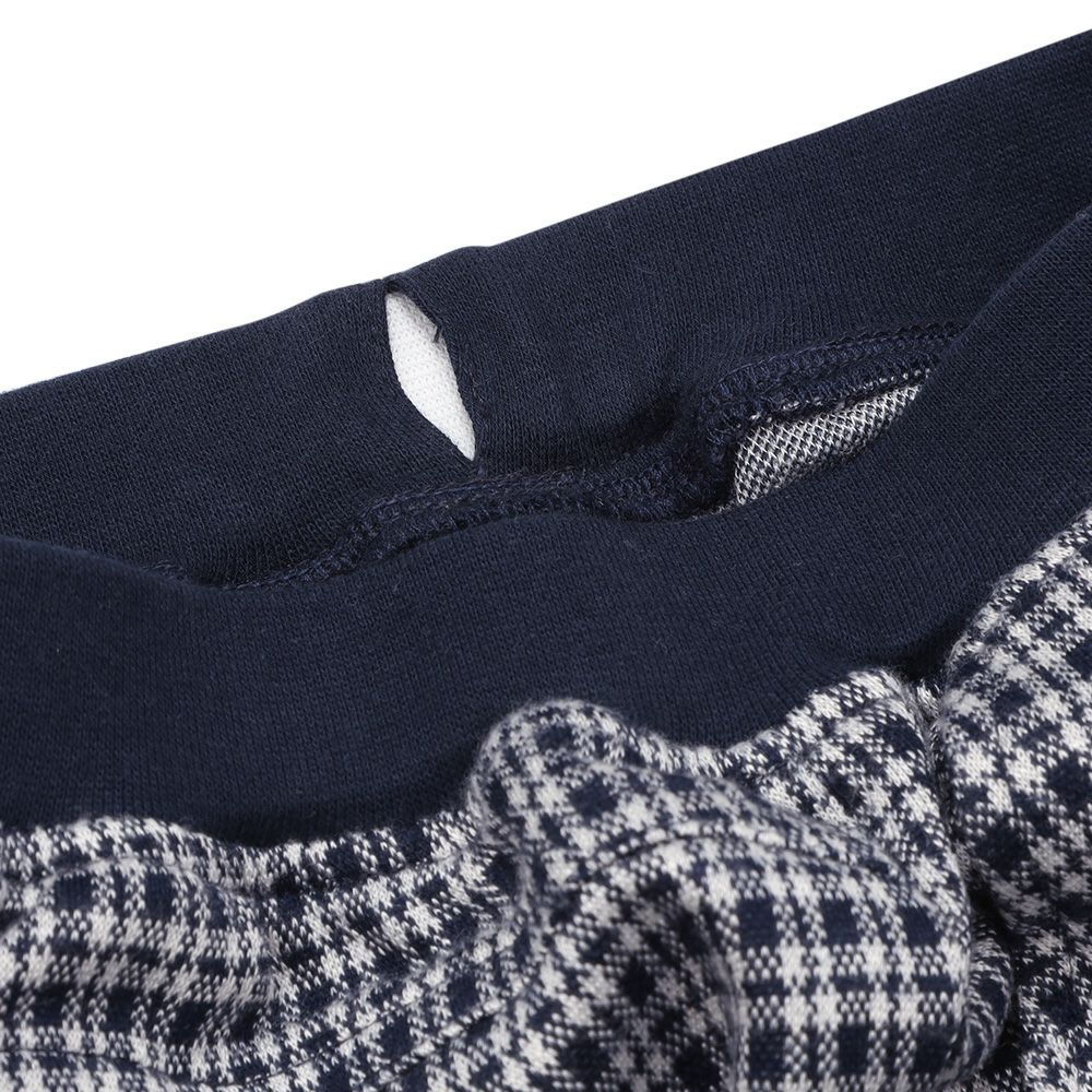 ベビー服 男の子 子ども服 こども キッズ ジャガードニット ストレッチ チェック柄 フルレングス ジョガーパンツ ネイビー(06) デザインポイント2