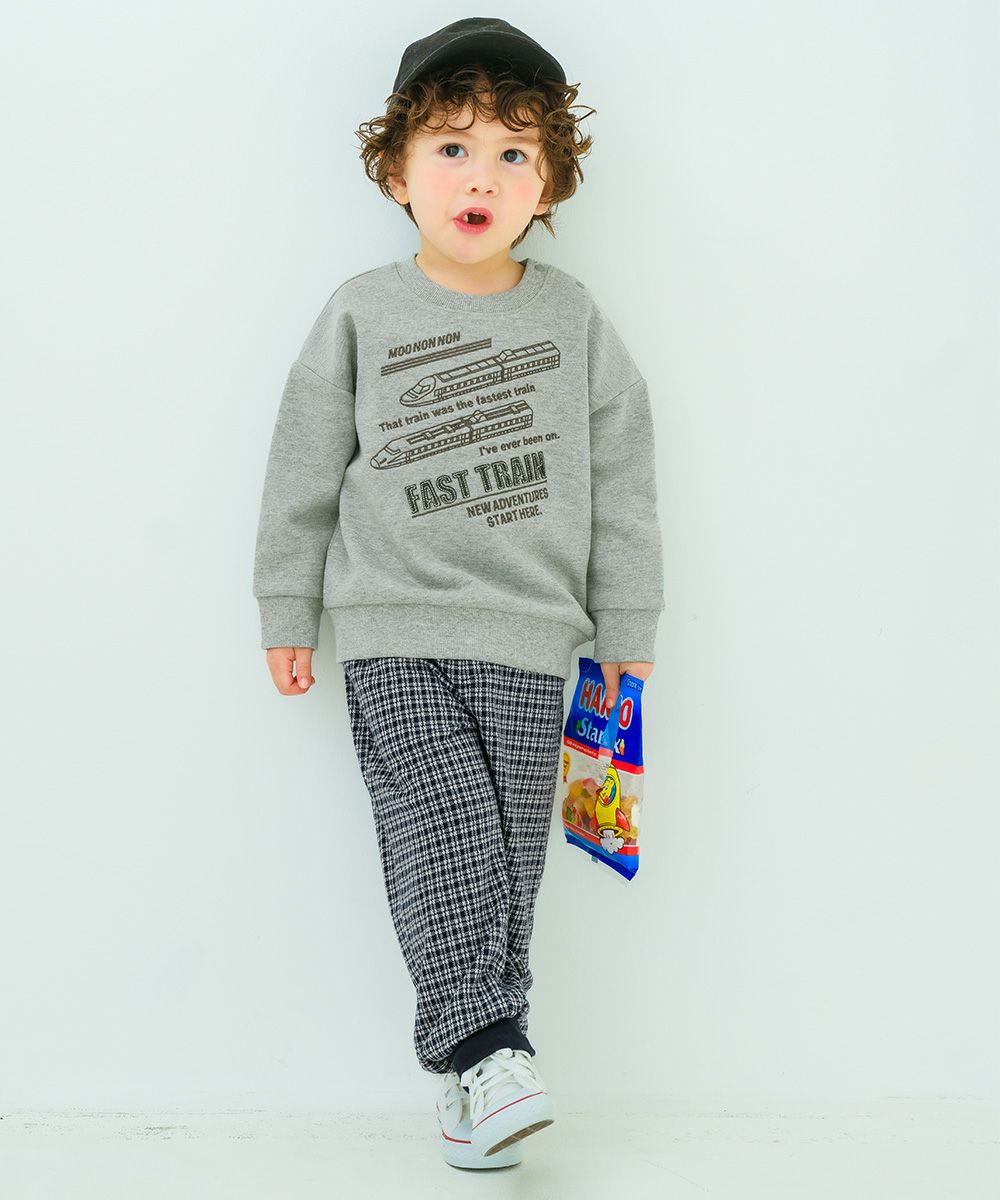 ベビー服 男の子 子ども服 こども キッズ ジャガードニット ストレッチ チェック柄 フルレングス ジョガーパンツ ネイビー(06) モデル画像アップ