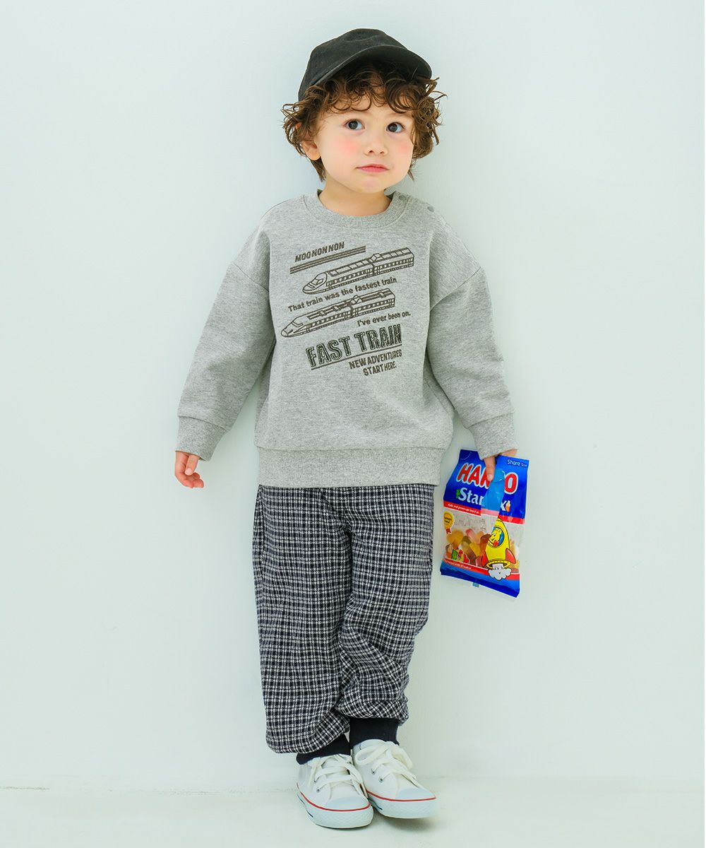 ベビー服 男の子 子ども服 こども キッズ ジャガードニット ストレッチ チェック柄 フルレングス ジョガーパンツ ネイビー(06) モデル画像1