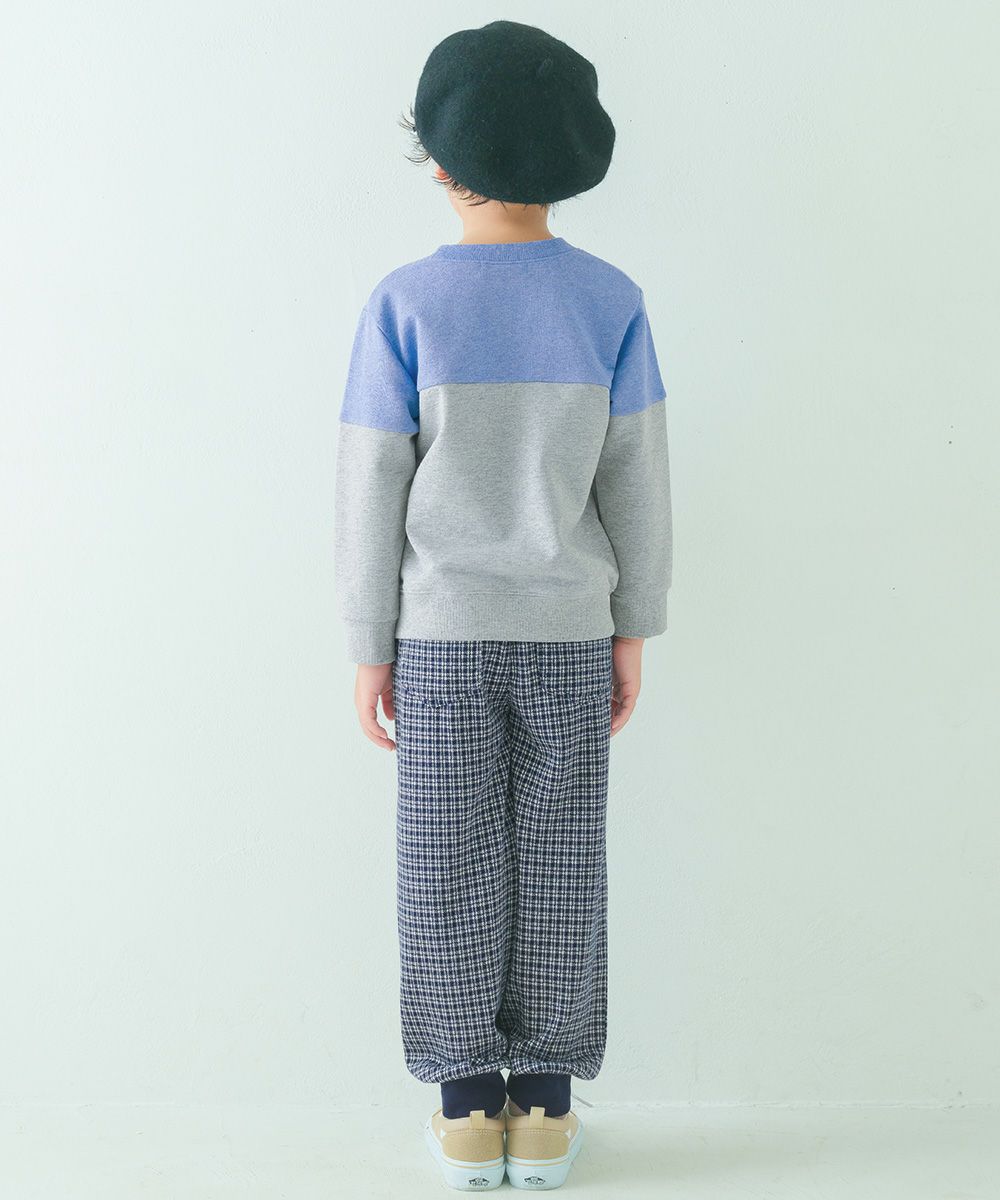 ベビー服 男の子 子ども服 こども キッズ ジャガードニット ストレッチ チェック柄 フルレングス ジョガーパンツ ネイビー(06) モデル画像4