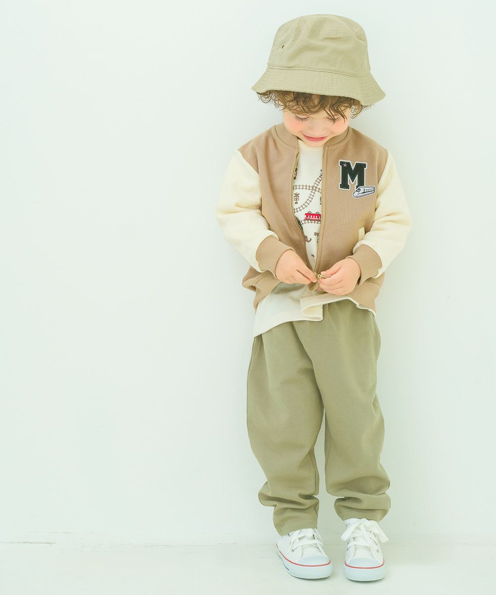 ベビー服 男の子 ニットツイル フルレングスパンツ カーキ(82) モデル画像アップ