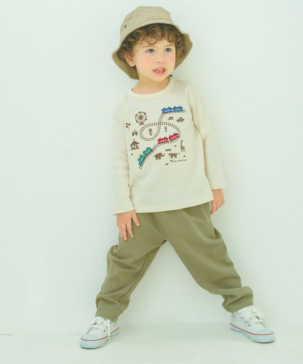 ベビー服 男の子 ニットツイル フルレングスパンツ カーキ(82) モデル画像全身