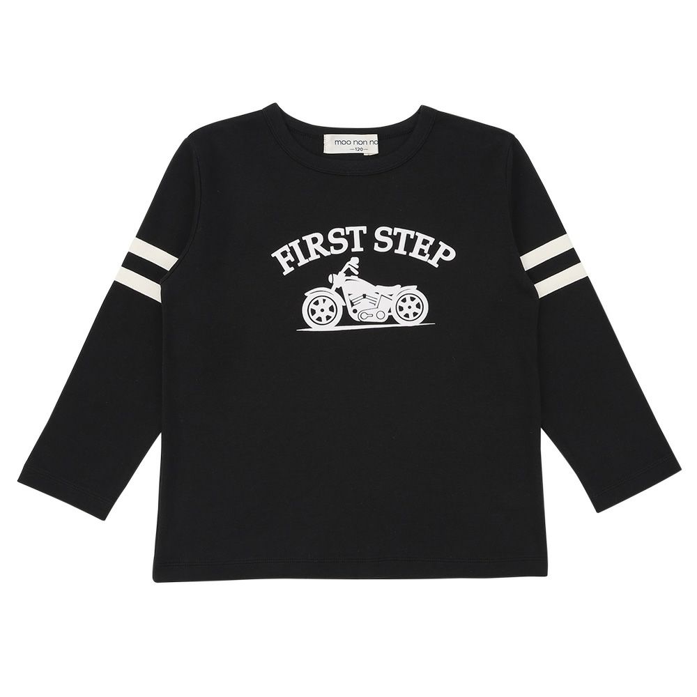 子供服 男の子 子ども服 こども服 キッズ ジュニア 綿100％ ロンT 長そで バイク ロゴ フロッキー プリント ブラック(00) 正面