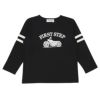 子供服 男の子 子ども服 こども服 キッズ ジュニア 綿100％ ロンT 長そで バイク ロゴ フロッキー プリント ブラック(00) 正面