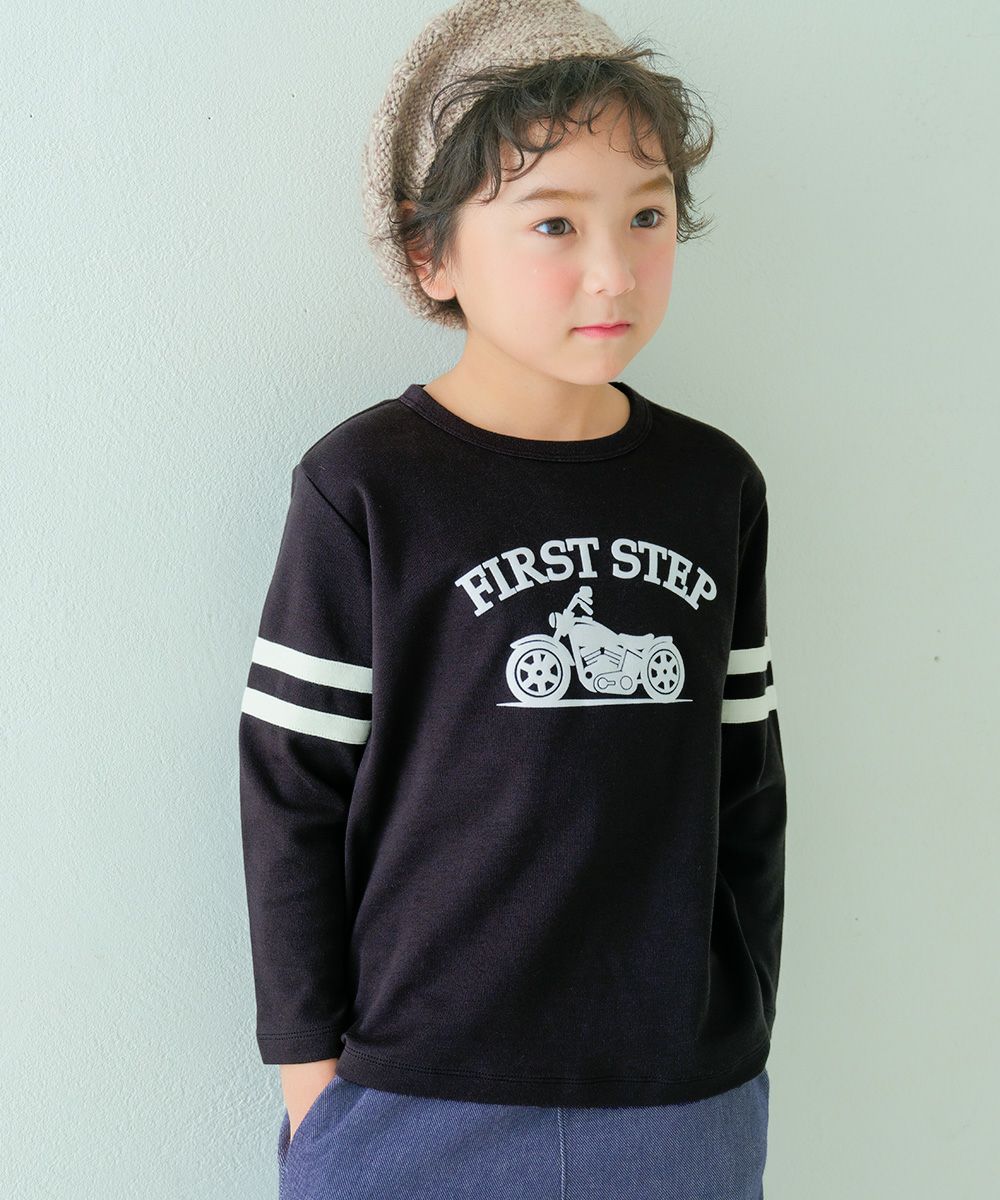 子供服 男の子 子ども服 こども服 キッズ ジュニア 綿100％ ロンT 長そで バイク ロゴ フロッキー プリント ブラック(00) モデル画像1