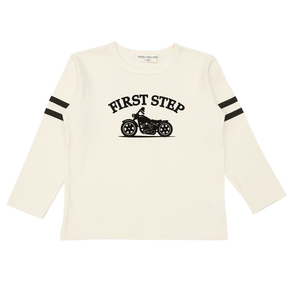 子供服 男の子 子ども服 こども服 キッズ ジュニア 綿100％ ロンT 長そで バイク ロゴ フロッキー プリント オフホワイト(11) 正面