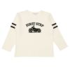 子供服 男の子 子ども服 こども服 キッズ ジュニア 綿100％ ロンT 長そで バイク ロゴ フロッキー プリント オフホワイト(11) 正面