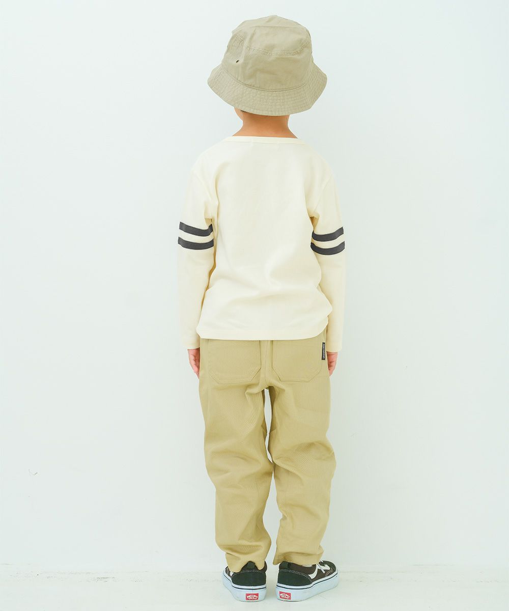 子供服 男の子 子ども服 こども服 キッズ ジュニア 綿100％ ロンT 長そで バイク ロゴ フロッキー プリント オフホワイト(11) モデル画像全身