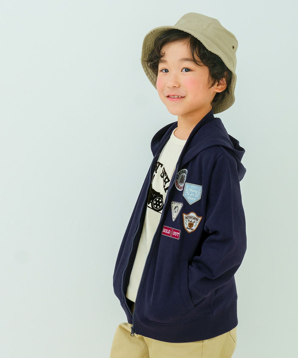 子供服 男の子 子ども服 こども服 キッズ ジュニア 綿100％ ロンT 長そで バイク ロゴ フロッキー プリント オフホワイト(11) モデル画像2