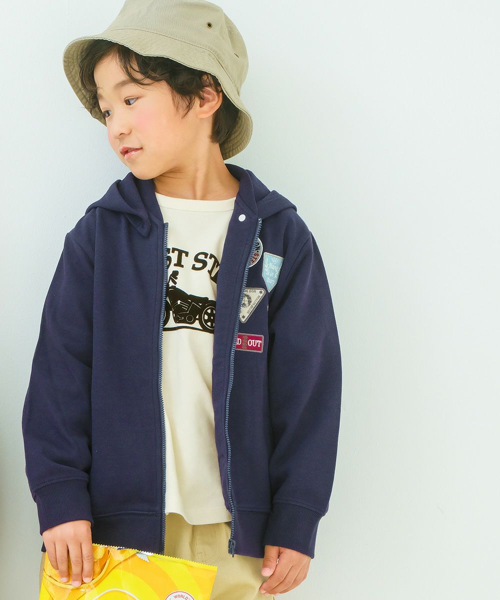 子供服 男の子 子ども服 こども服 キッズ ジュニア 綿100％ ロンT 長そで バイク ロゴ フロッキー プリント オフホワイト(11) モデル画像3