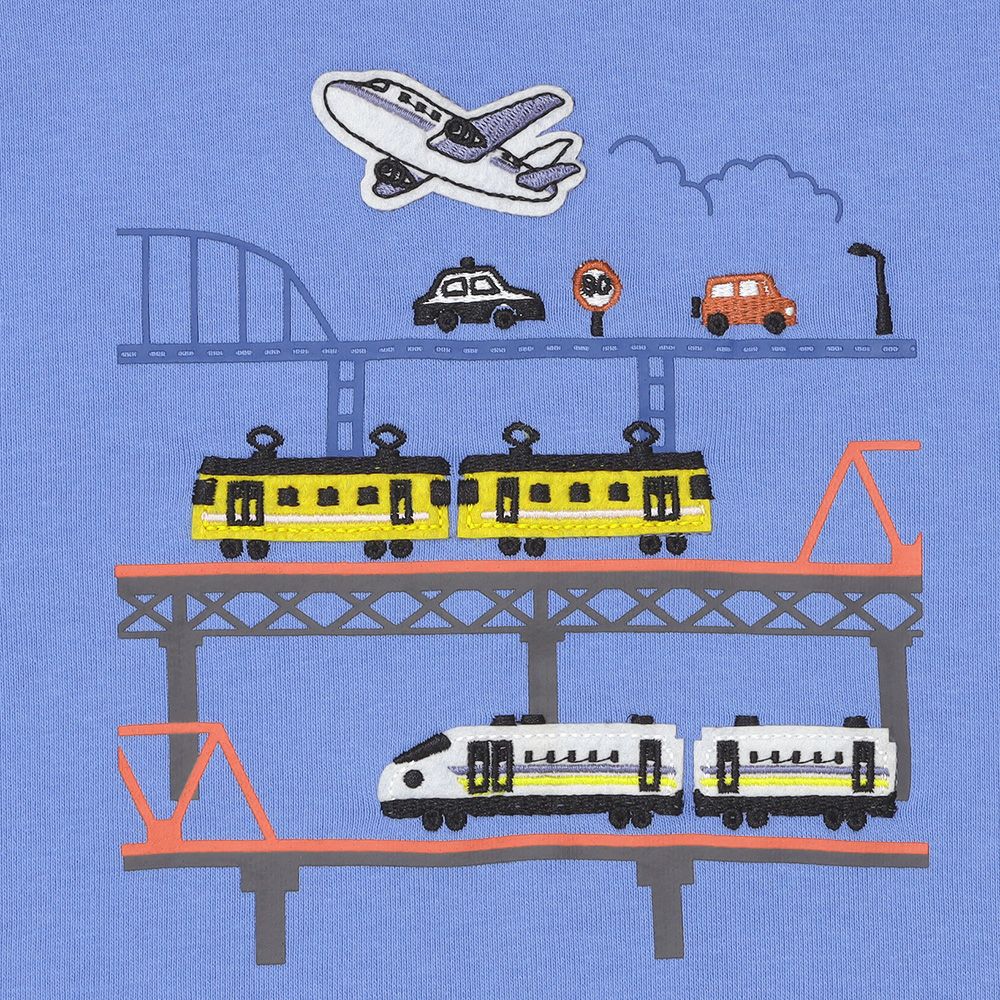 ベビー服 男の子 電車 飛行機 乗り物ワッペン 車刺繍 裏毛トレーナー ブルー(61) デザインポイント1
