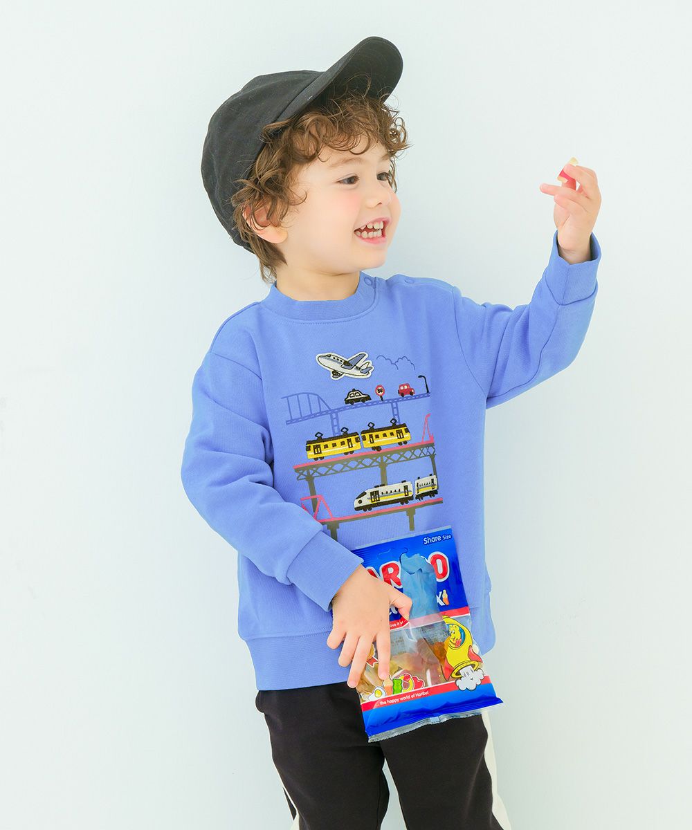ベビー服 男の子 電車 飛行機 乗り物ワッペン 車刺繍 裏毛トレーナー ブルー(61) モデル画像1