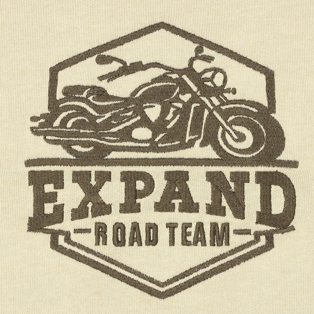 子供服 男の子 バイク ロゴ 乗り物刺繍 ドロップ袖 裏毛トレーナー ベージュ(51) デザインポイント1