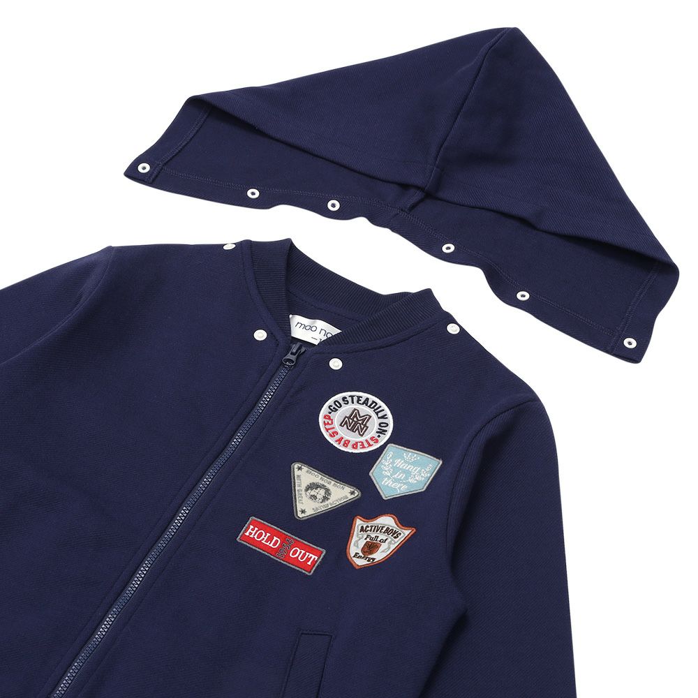 子供服 男の子 ツイルニット ロゴワッペン フード取り外し可能 ジップアップジャケット ネイビー(06) デザインポイント1