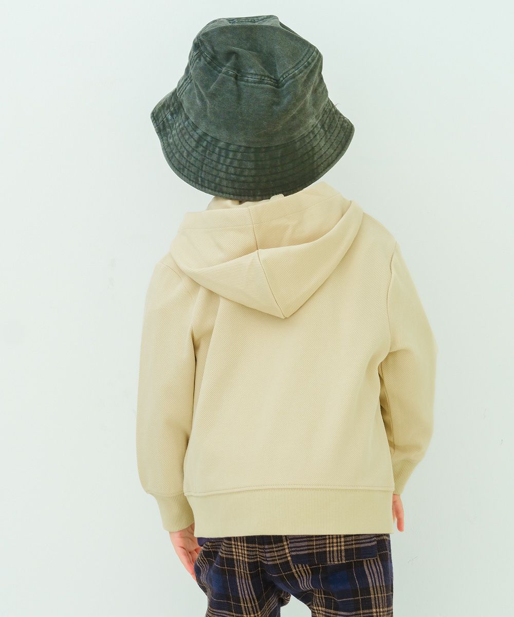 子供服 男の子 ツイルニット ロゴワッペン フード取り外し可能 ジップアップジャケット ベージュ(51) モデル画像2